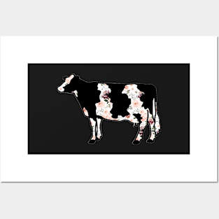 Watercolor Floral Dairy Cow Silhouette  - NOT FOR RESALE WITHOUT PERMISSION Posters and Art